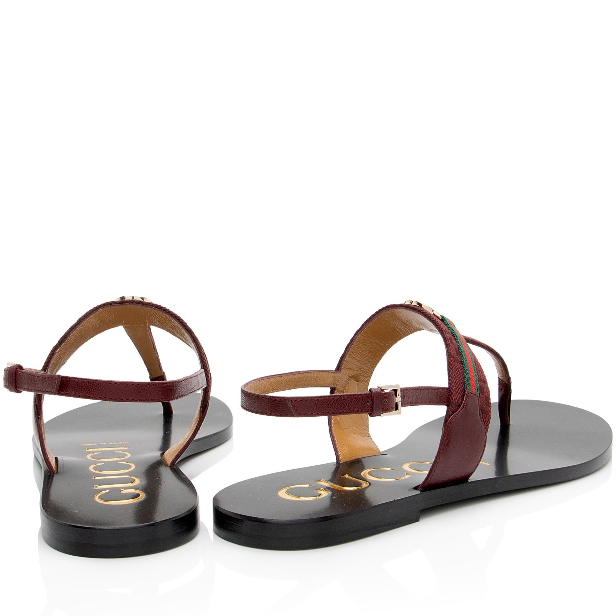Gucci GG Canvas Malaga Kid Interlocking G Web T-Strap Sandals - Size 8 / 38