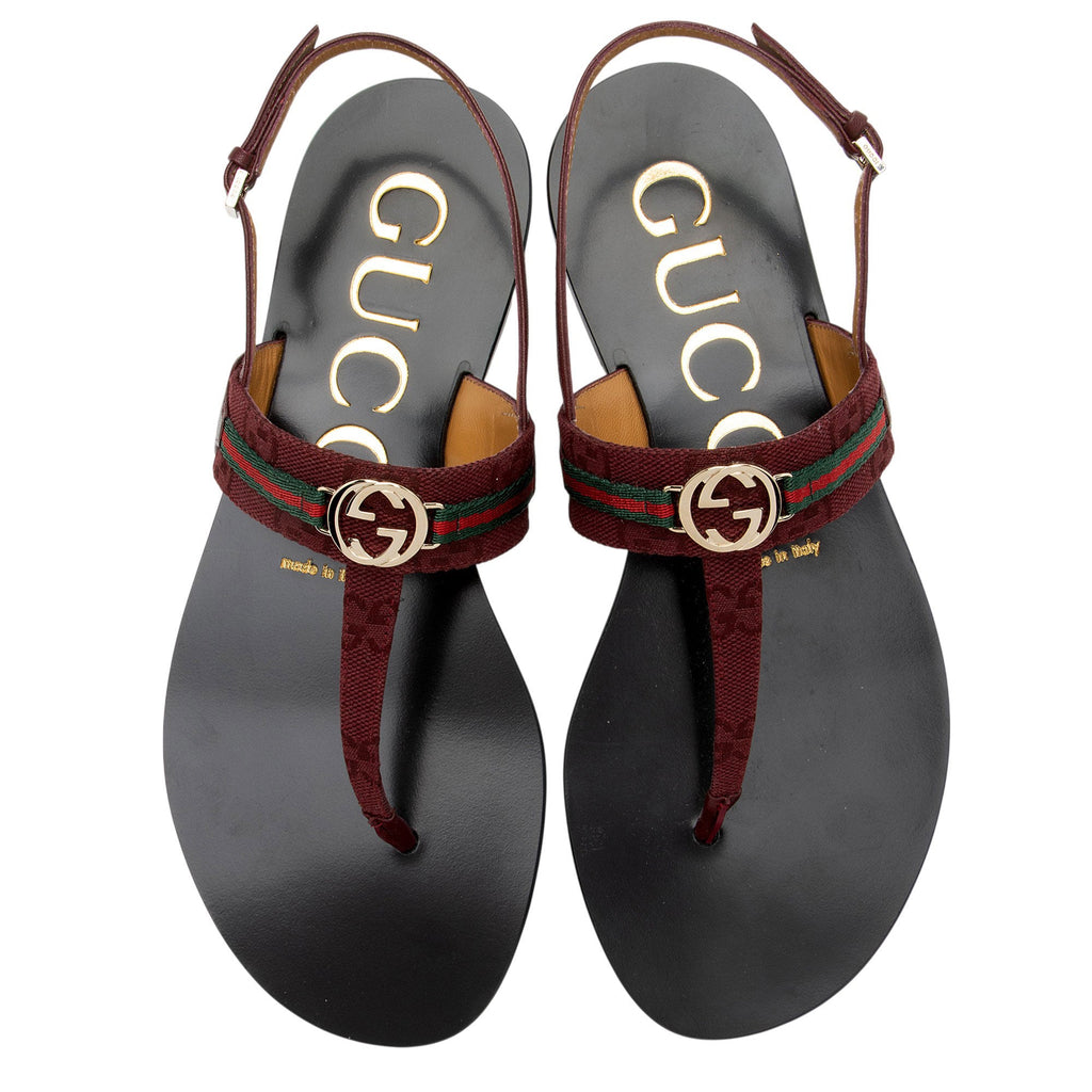 Gucci GG Canvas Malaga Kid Interlocking G Web T-Strap Sandals - Size 8 / 38