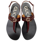 Gucci GG Canvas Malaga Kid Interlocking G Web T-Strap Sandals - Size 8 / 38