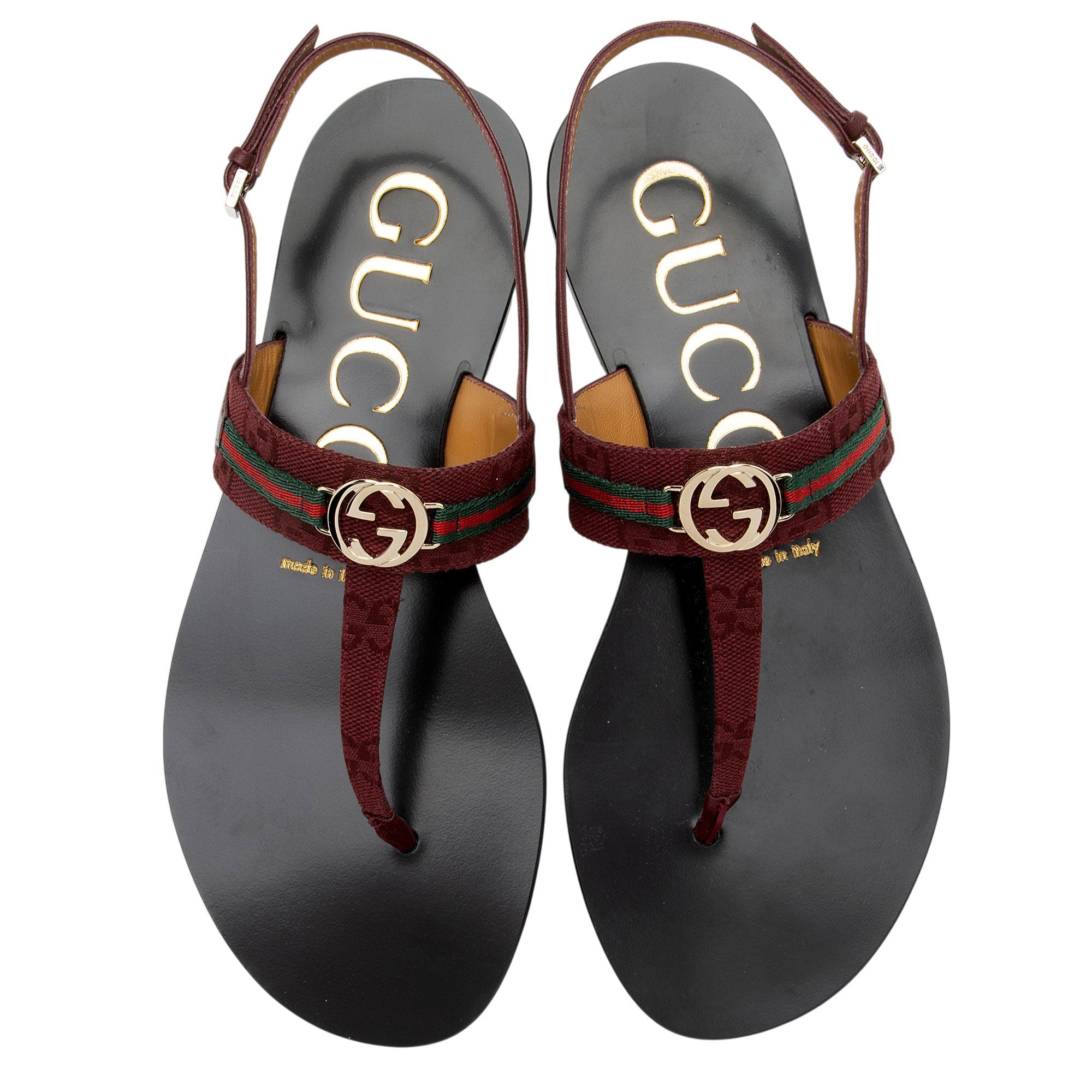 Gucci GG Canvas Malaga Kid Interlocking G Web T-Strap Sandals - Size 8 / 38
