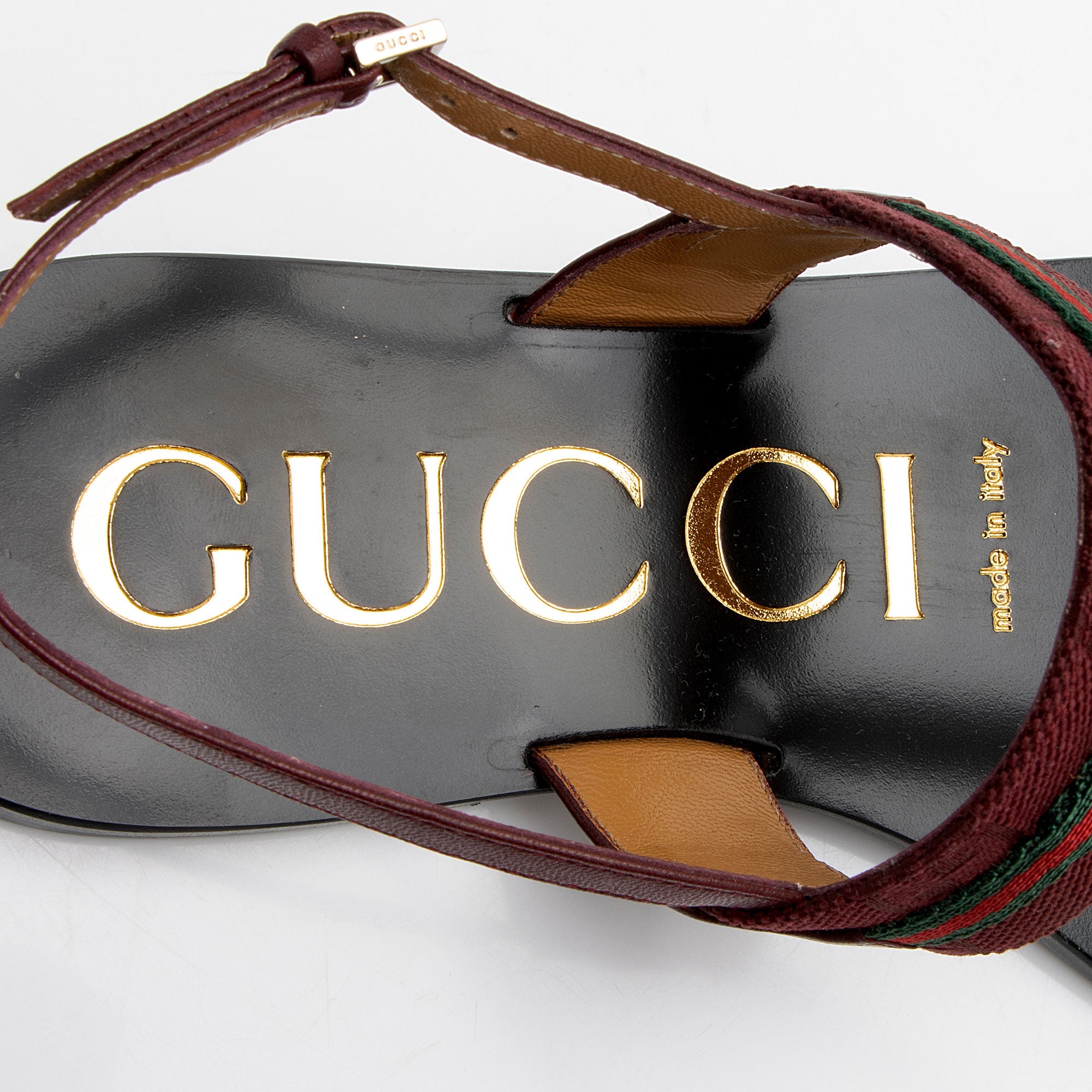 Gucci GG Canvas Malaga Kid Interlocking G Web T-Strap Sandals - Size 8 / 38