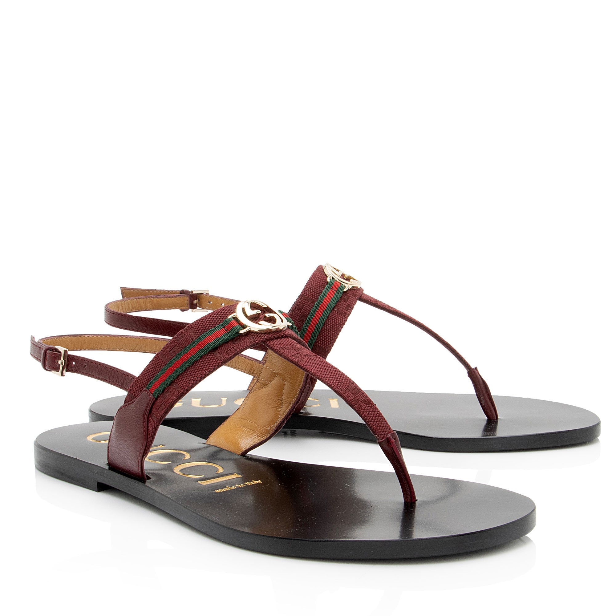 Gucci GG Canvas Malaga Kid Interlocking G Web T-Strap Sandals - Size 8 / 38