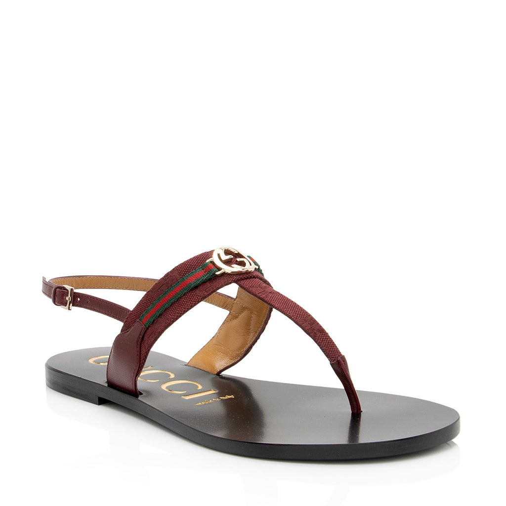 Gucci GG Canvas Malaga Kid Interlocking G Web T-Strap Sandals - Size 8 / 38