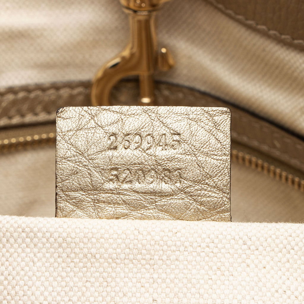 Gucci GG Canvas Metallic Leather Bella Medium Tote
