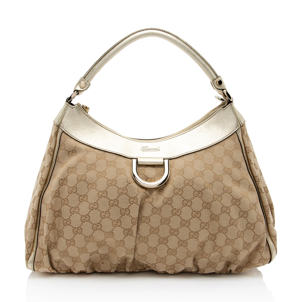 Gucci GG Canvas Metallic Leather D Ring Medium Hobo (SHF-hGJsEO)