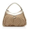 Gucci GG Canvas Metallic Leather D Ring Medium Hobo (SHF-hGJsEO)