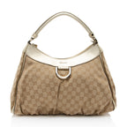 Gucci GG Canvas Metallic Leather D Ring Medium Hobo (SHF-hGJsEO)