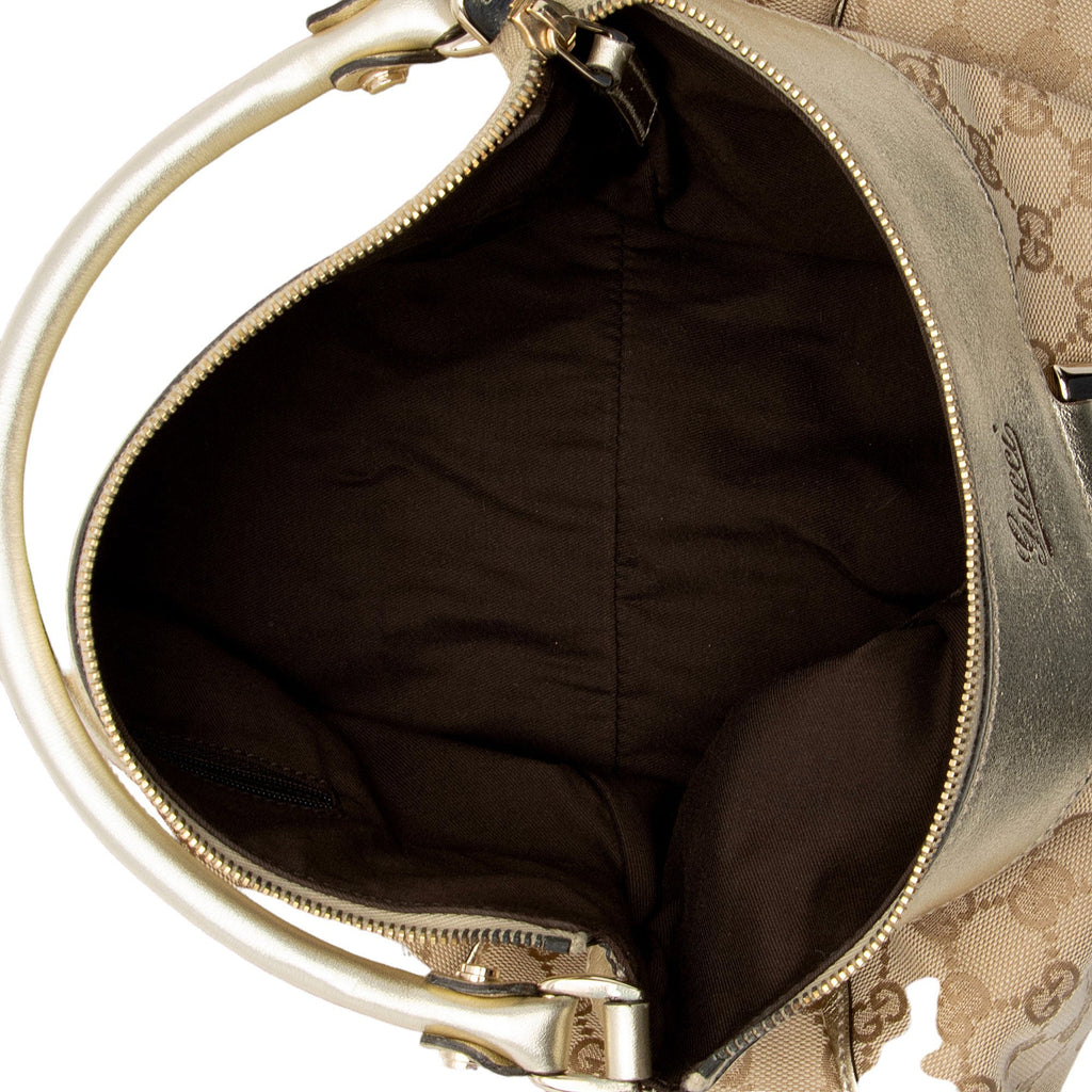 Gucci GG Canvas Metallic Leather D Ring Medium Hobo (SHF-hGJsEO)