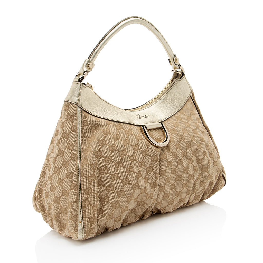 Gucci GG Canvas Metallic Leather D Ring Medium Hobo (SHF-hGJsEO)
