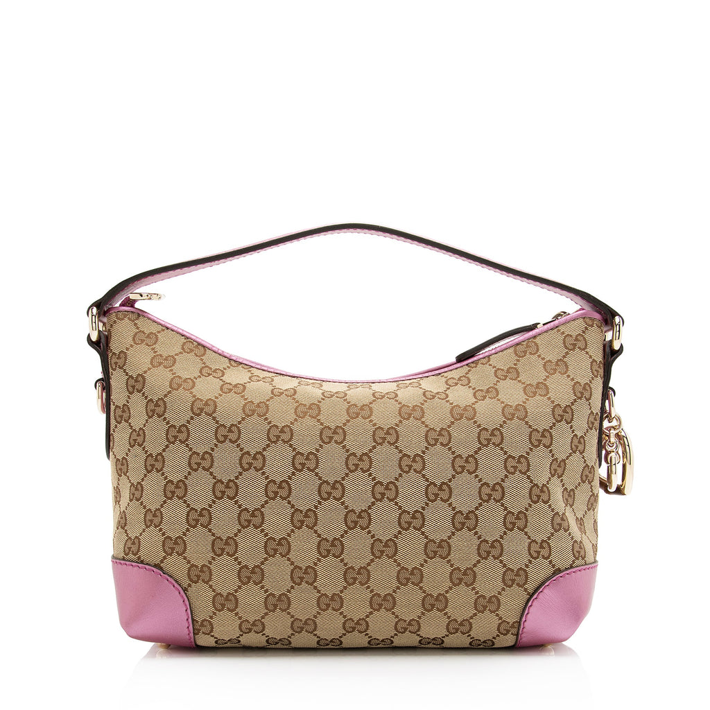 Gucci GG Canvas Metallic Leather Heart Bit Charm Small Hobo (SHF-23021)