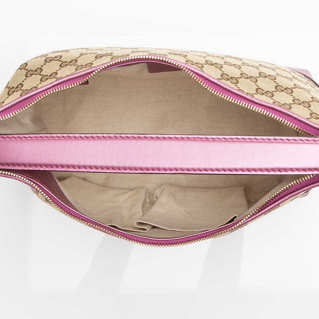 Gucci GG Canvas Metallic Leather Heart Bit Charm Small Hobo (SHF-23021)