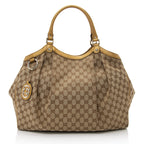 Gucci GG Canvas Metallic Leather Sukey Large Tote (SHF-22504)