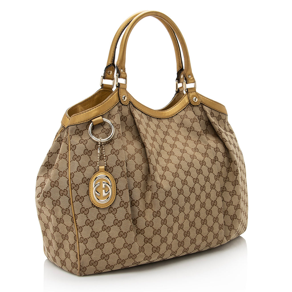 Gucci GG Canvas Metallic Leather Sukey Large Tote (SHF-22504)