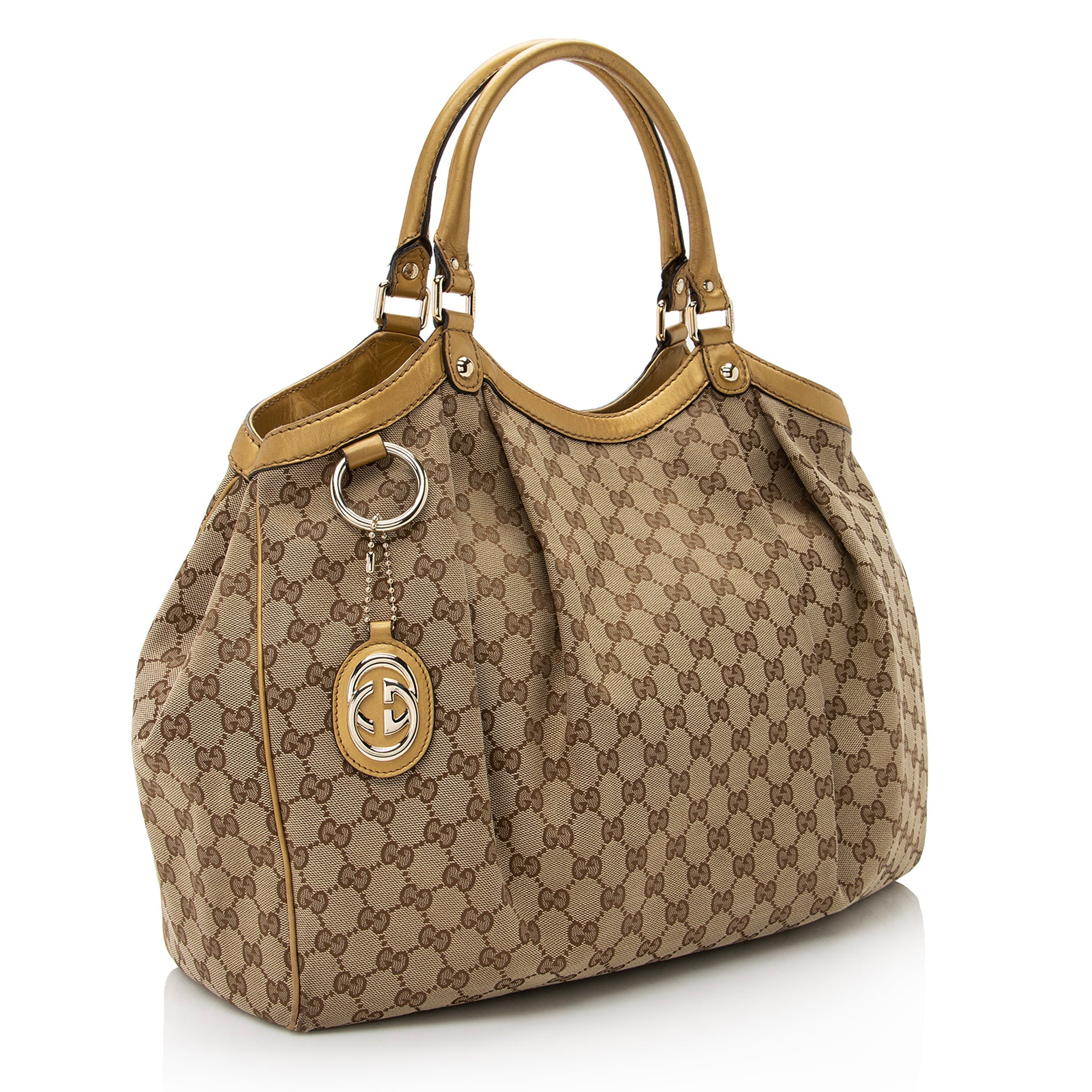 Gucci GG Canvas Metallic Leather Sukey Large Tote (SHF-22504)