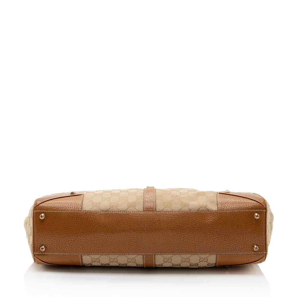 Gucci GG Canvas Nailhead Bardot Large Shoulder Bag (SHF-FHIG8i)