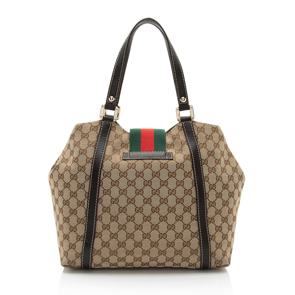 Gucci GG Canvas New Ladies Web Small Tote (SHF-eiujZp)