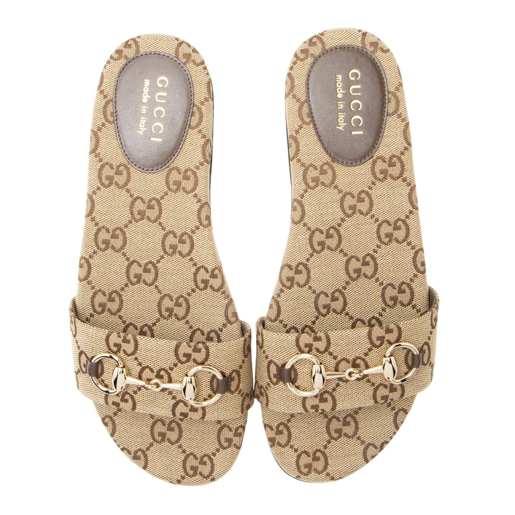 Gucci GG Canvas Horsebit Siaga Slides - Size 8 / 38