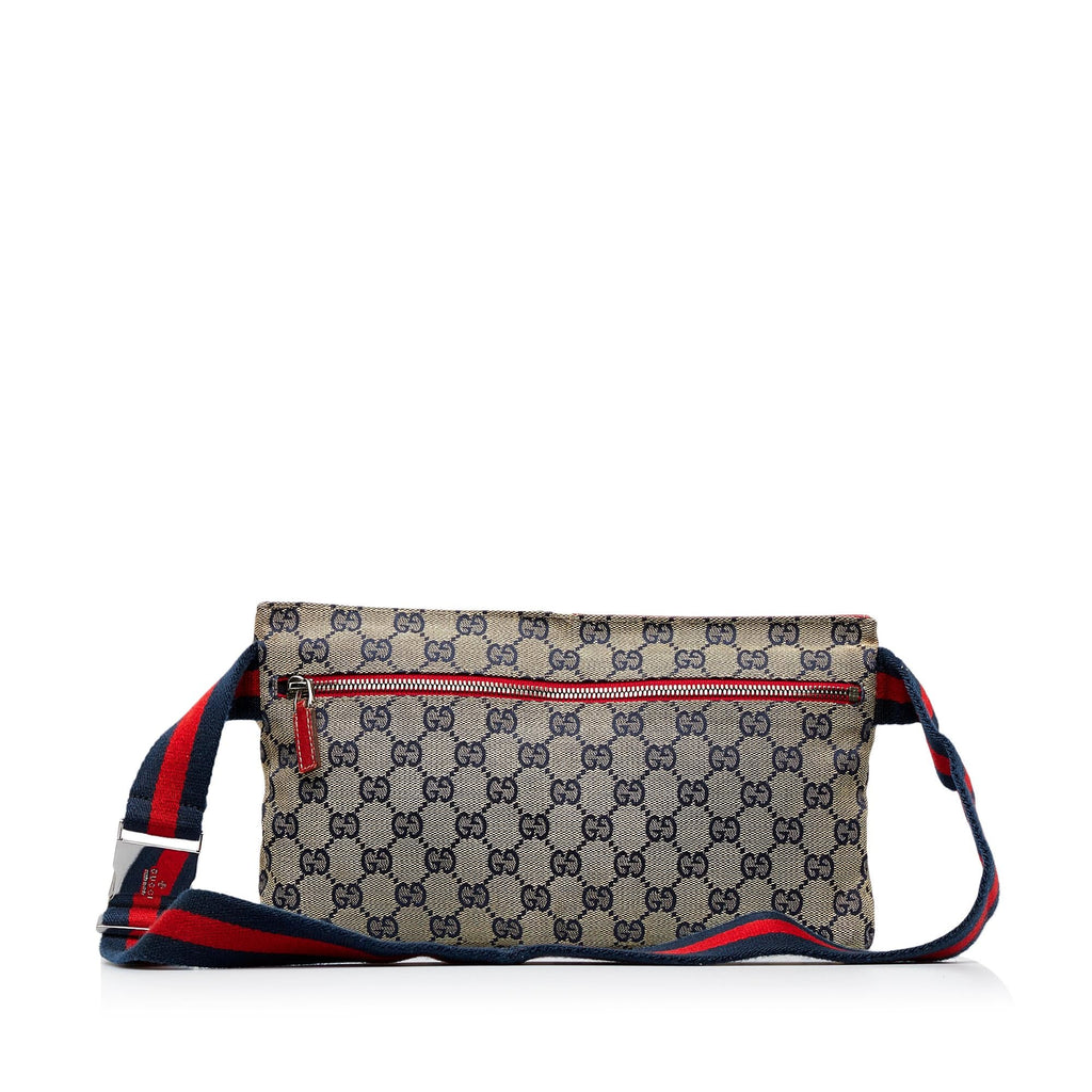 Gucci GG Canvas Web Double Pocket Belt Bag (SHG-HxqmuT)