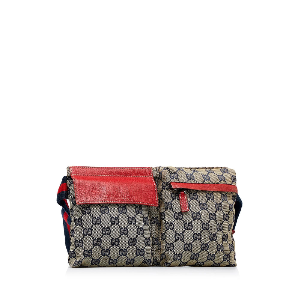 Gucci GG Canvas Web Double Pocket Belt Bag (SHG-HxqmuT)