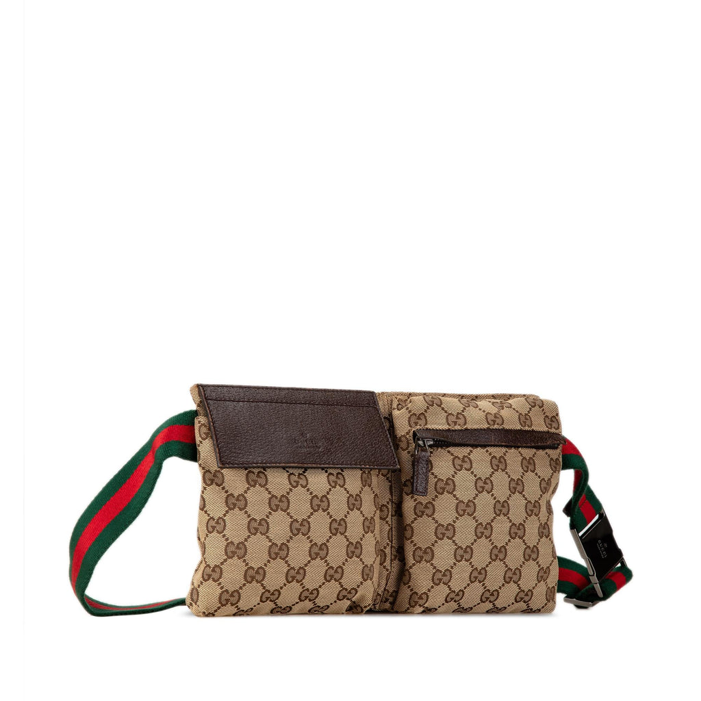 Gucci GG Canvas Web Double Pocket Belt Bag (SHG-pPMGTd)
