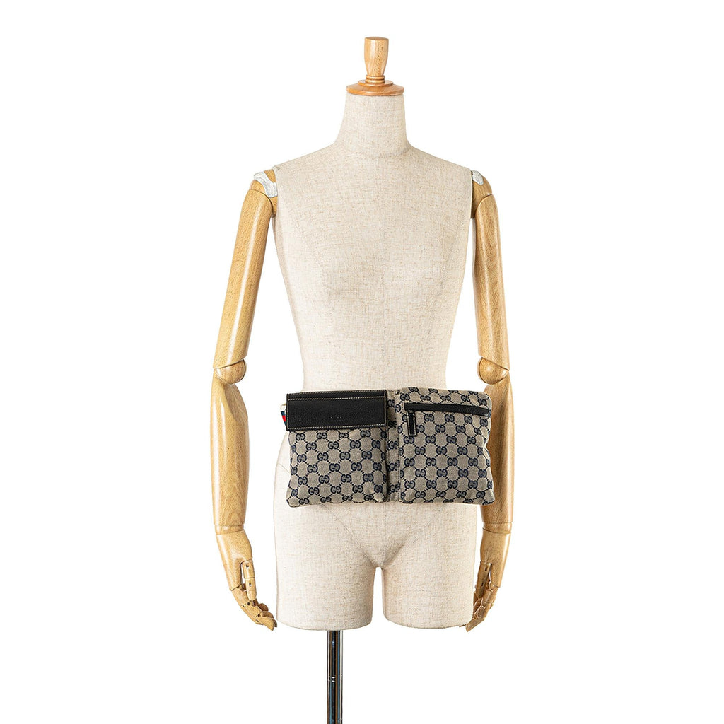 Gucci GG Canvas Web Double Pocket Belt Bag (SHG-C9Tytb)