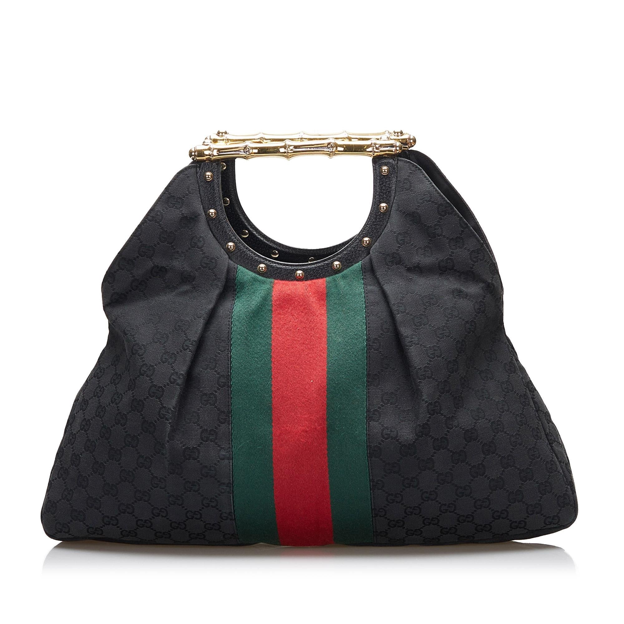 Gucci GG Canvas Web Metal Bamboo Tote (SHG-XlBfM7)