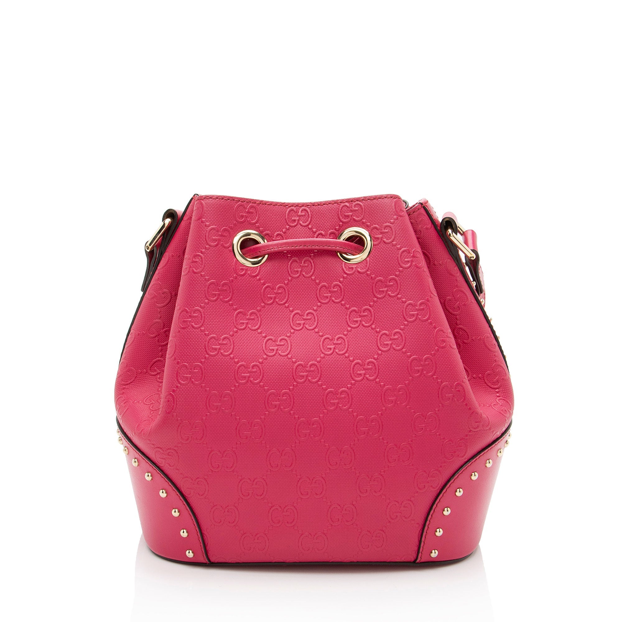 Gucci GG Debossed Diamante Leather Studded Bright Bucket Bag
