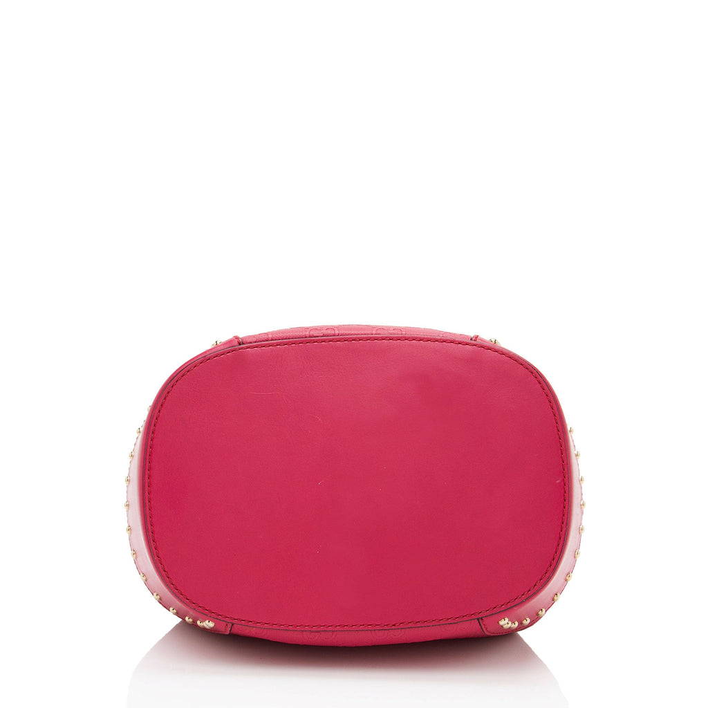 Gucci GG Debossed Diamante Leather Studded Bright Bucket Bag