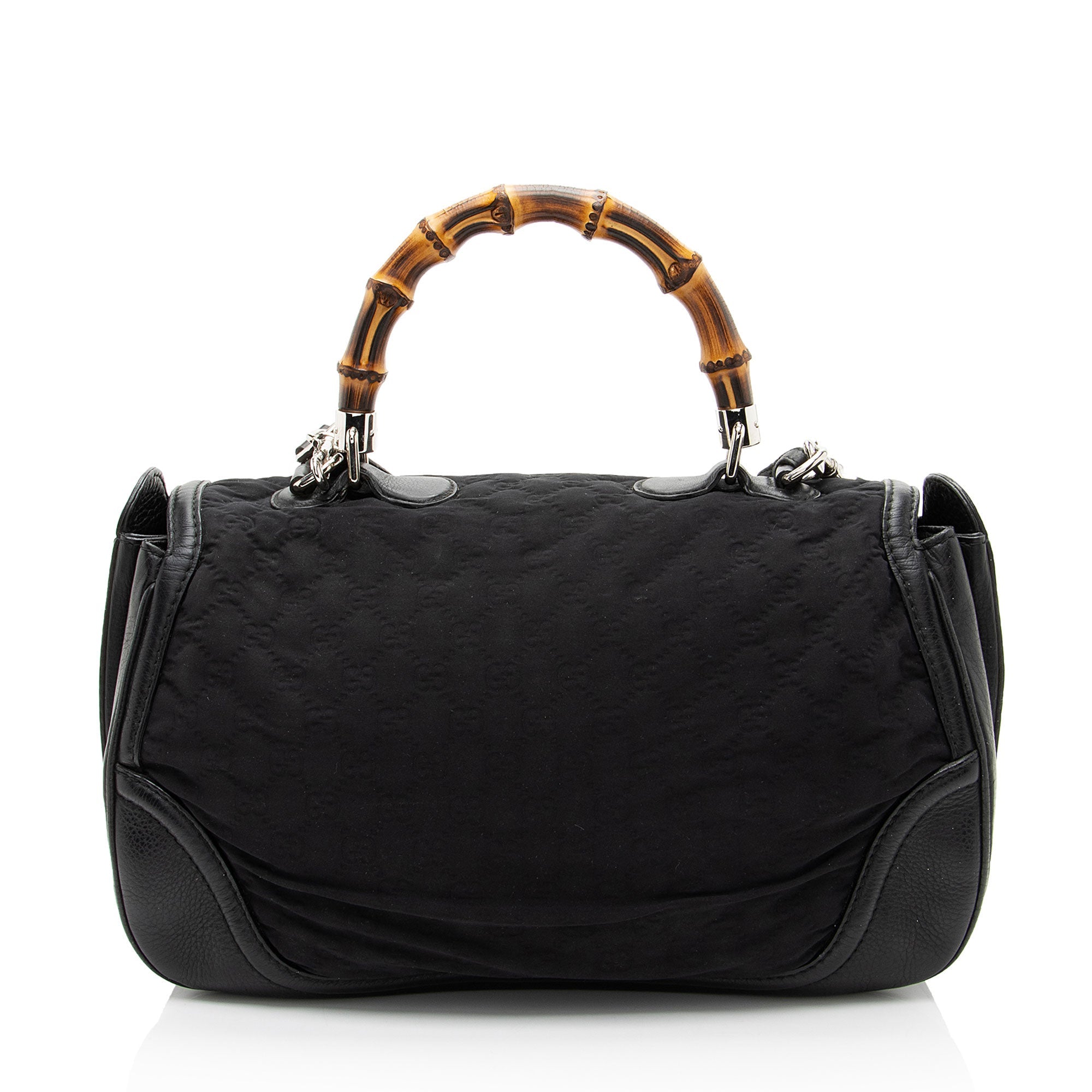 Gucci GG Embossed Neoprene Leather Bamboo Tassel Large Top Handle
