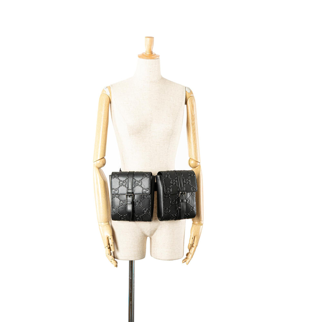 Gucci GG Embossed Perforated Double Belt Bag