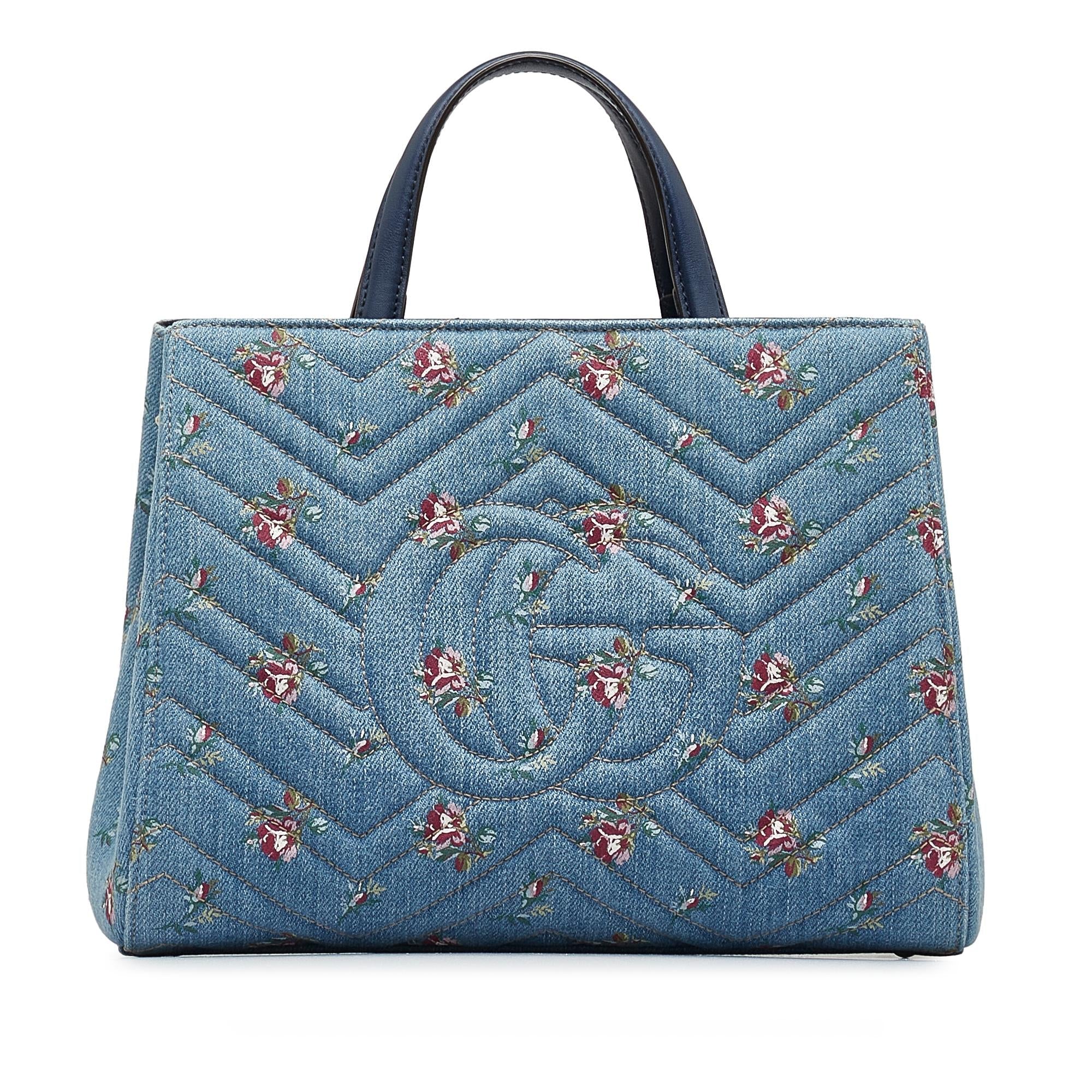 Gucci GG Marmont Flora Denim Satchel (SHG-dKHQjj)