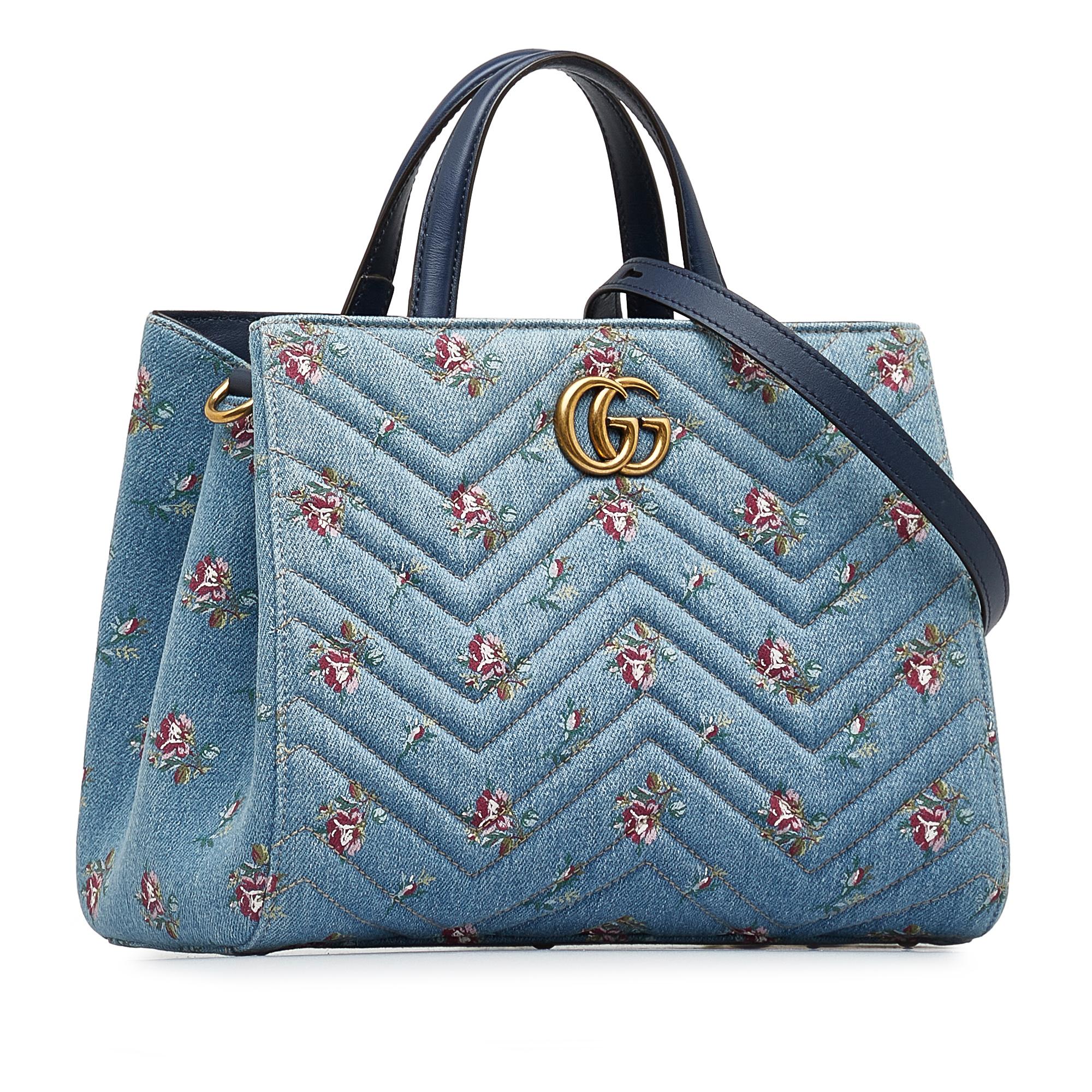 Gucci GG Marmont Flora Denim Satchel (SHG-dKHQjj)