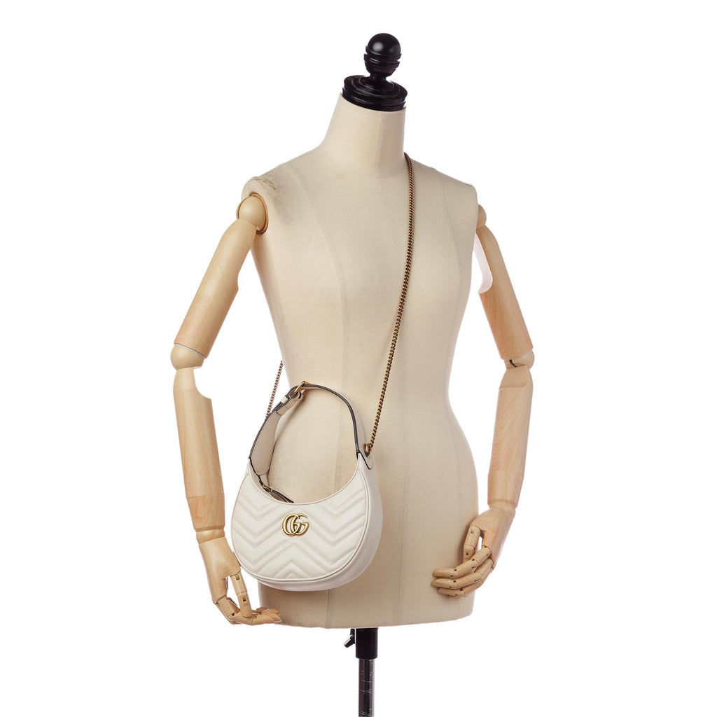Gucci GG Marmont Half Moon Shaped Matelasse Leather Satchel (SHG-34298)