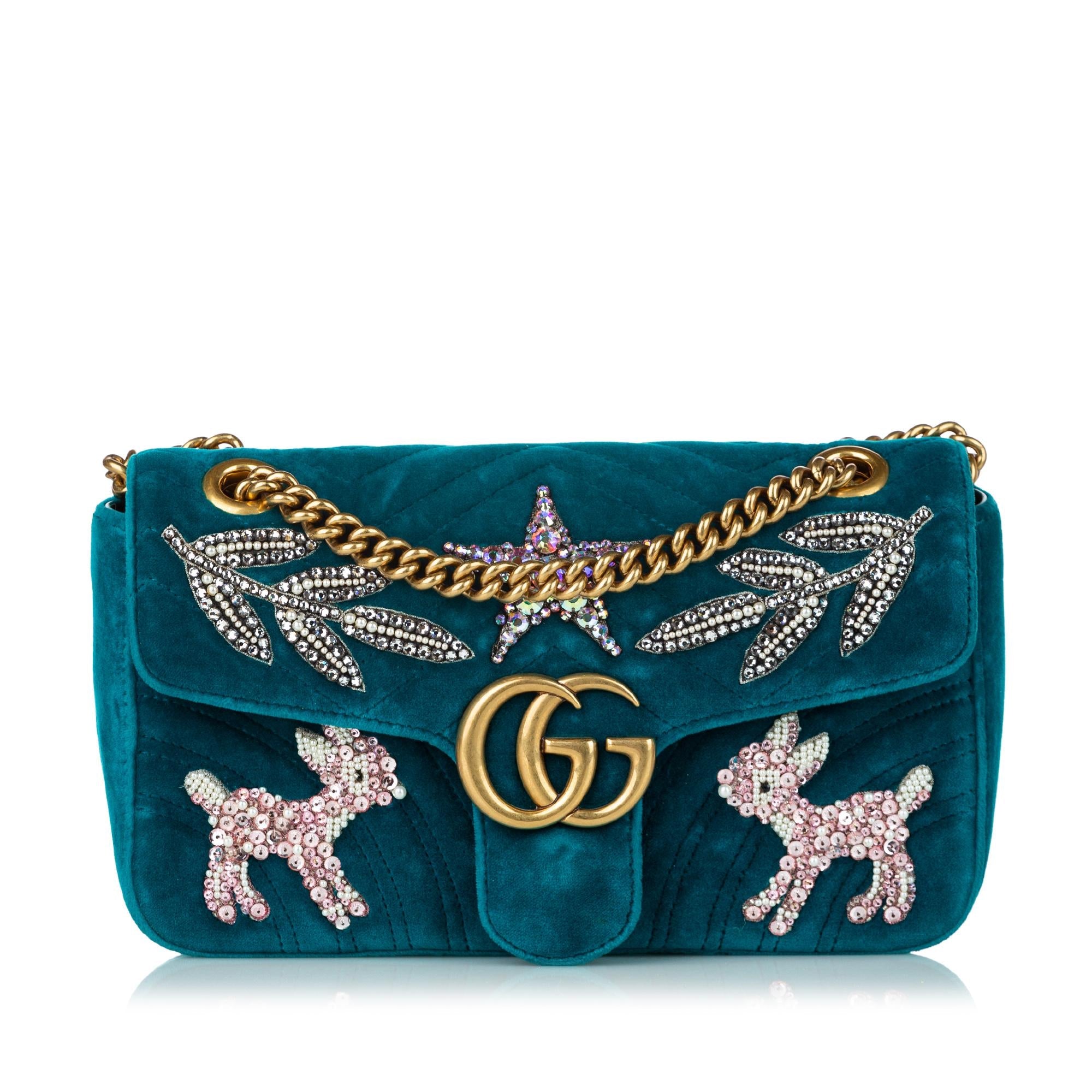 Gucci GG Marmont Matelasse Embellished Velvet Crossbody Bag (SHG-30293)