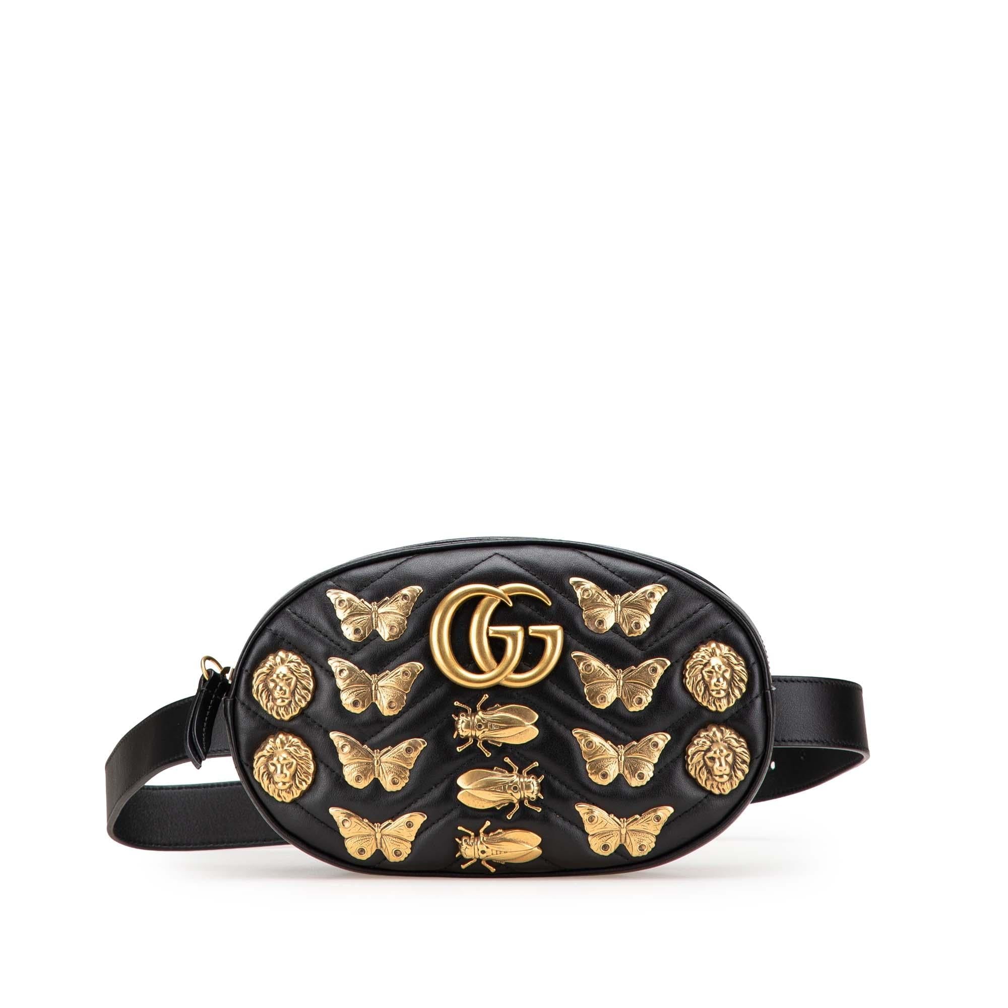 Gucci GG Marmont Matelasse Leather Animalier Belt Bag