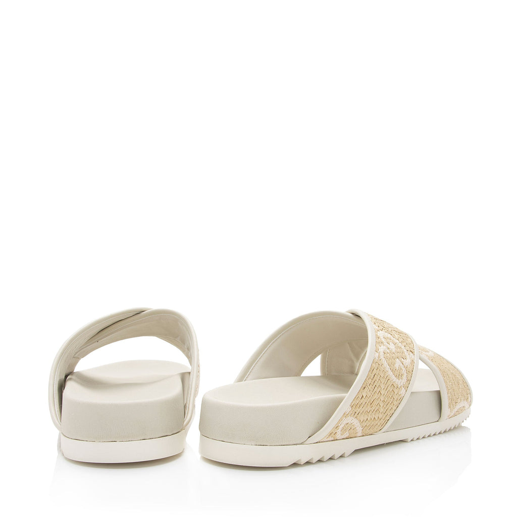 Gucci GG Raffia Leather Crisscross Slides - Size 9 / 39 (SHF-LVhJEw)
