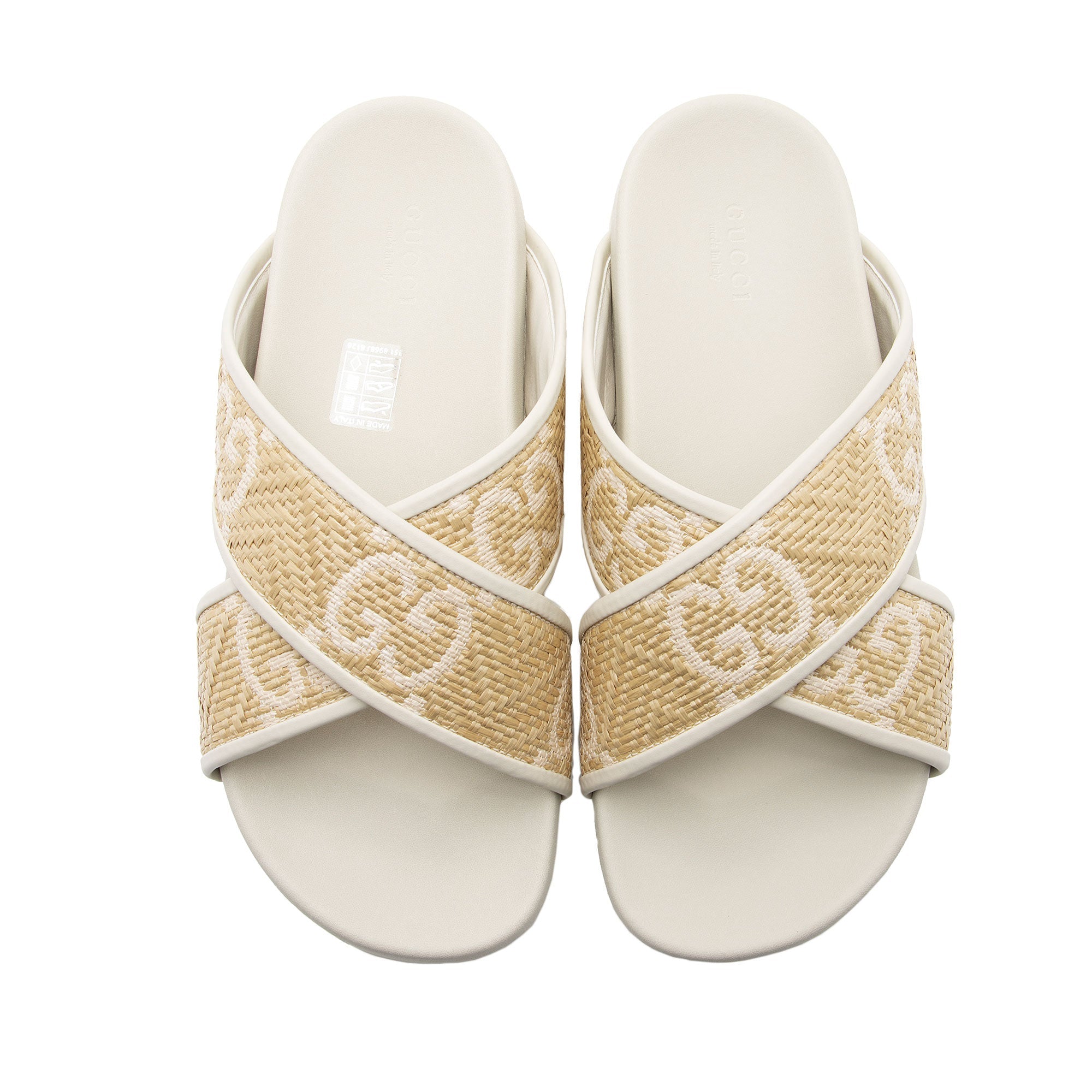 Gucci GG Raffia Leather Crisscross Slides - Size 9 / 39 (SHF-LVhJEw)