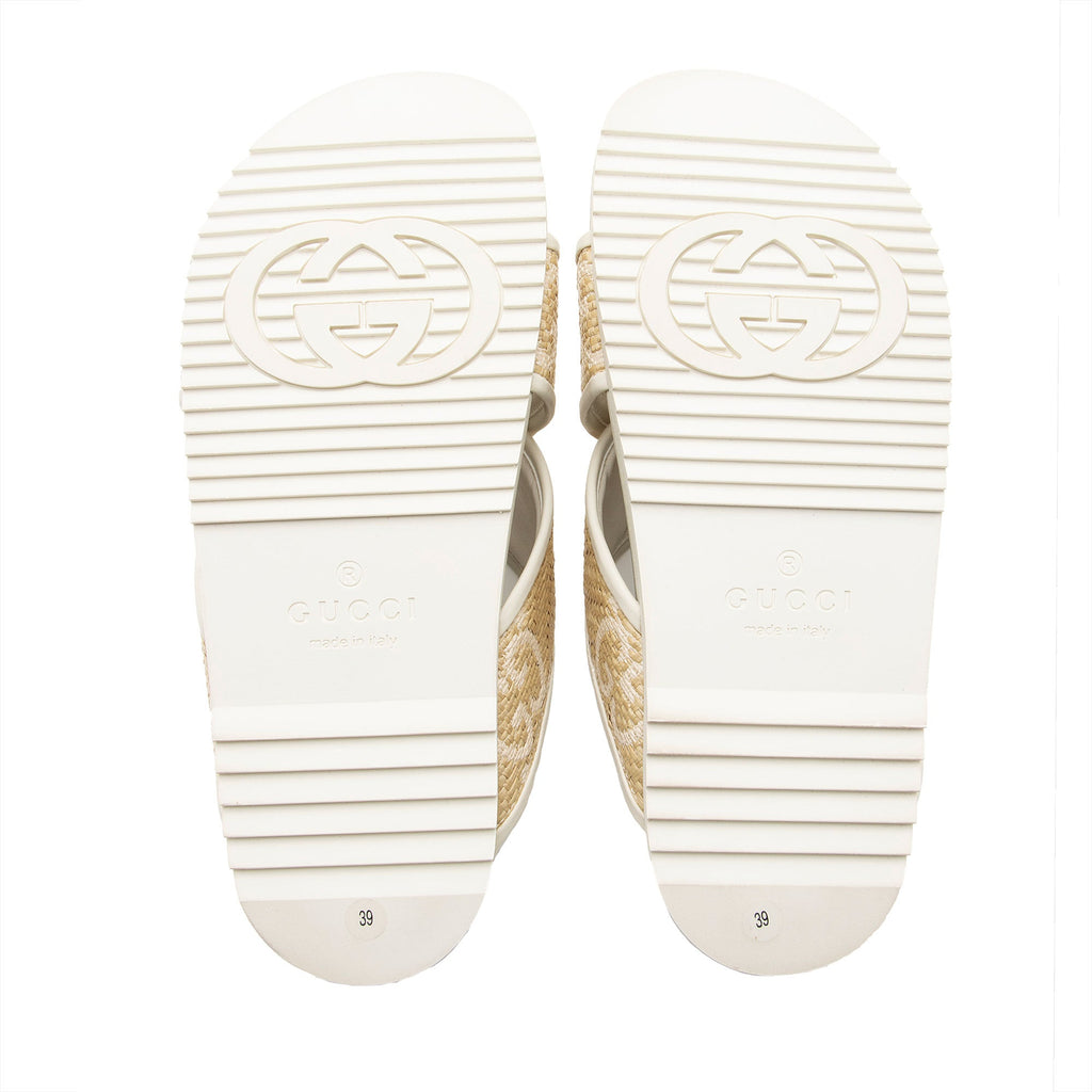 Gucci GG Raffia Leather Crisscross Slides - Size 9 / 39 (SHF-LVhJEw)
