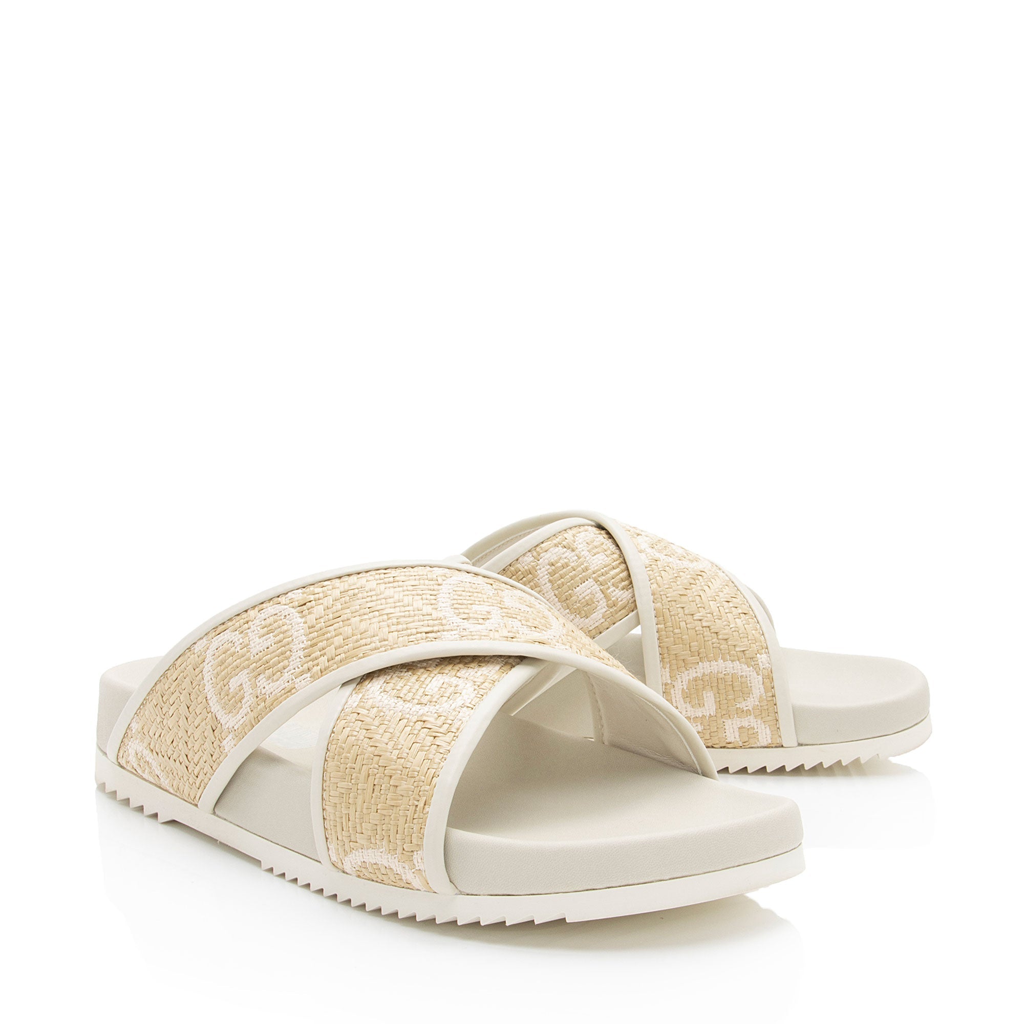 Gucci GG Raffia Leather Crisscross Slides - Size 9 / 39 (SHF-LVhJEw)