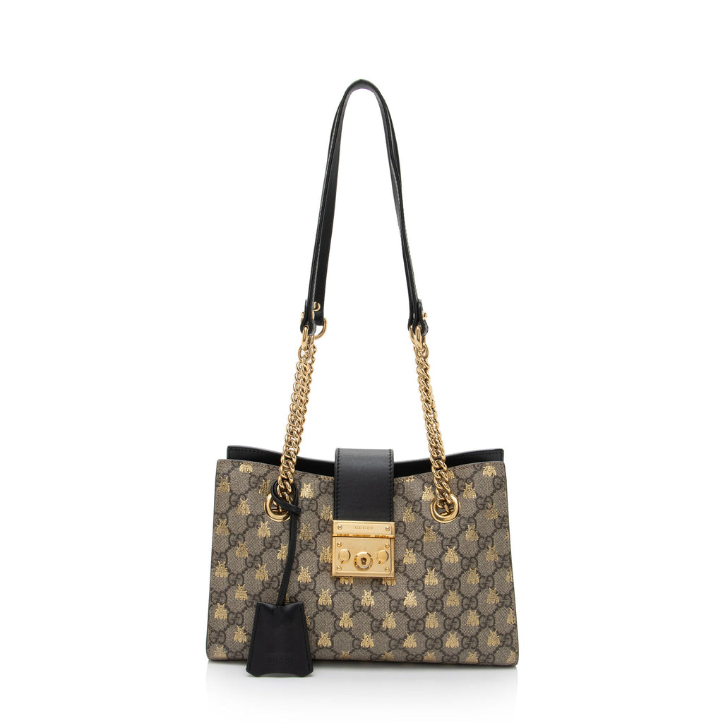 Gucci GG Supreme Bees Padlock Small Shoulder Bag (SHF-GLVNfB)
