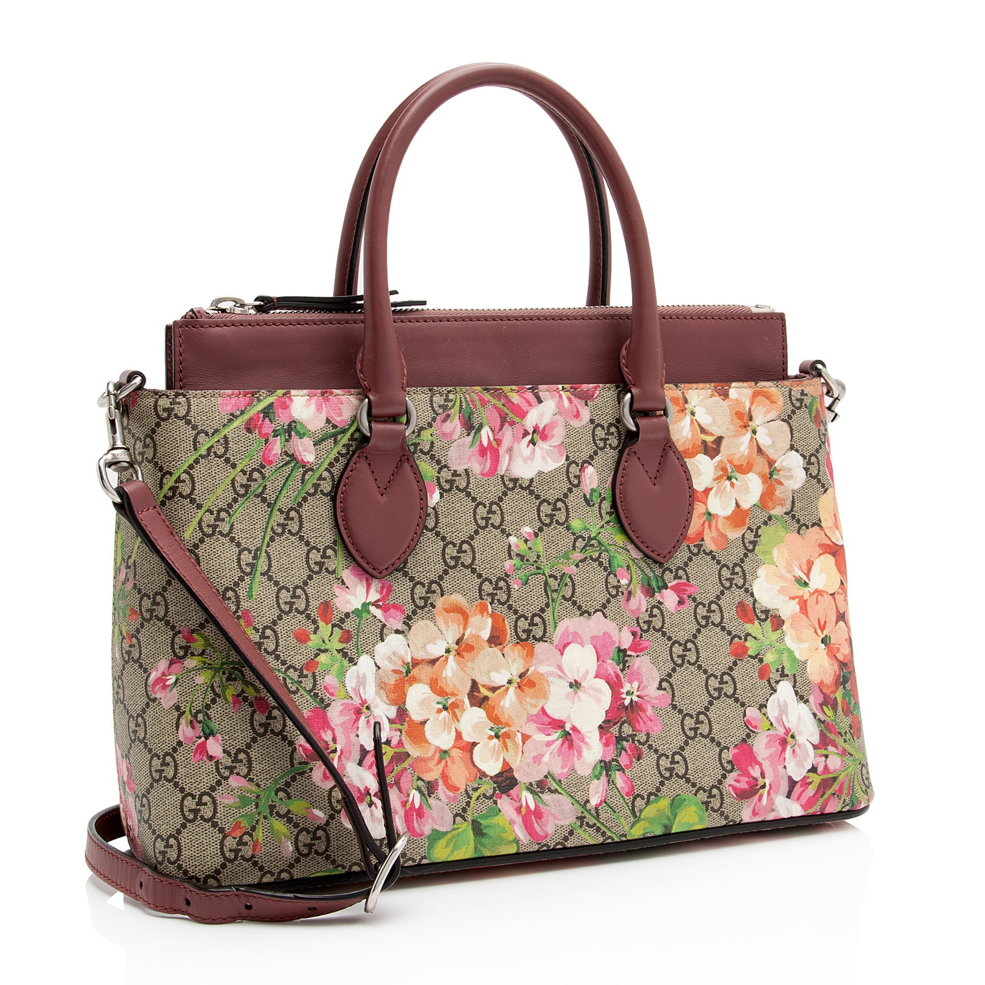 Gucci GG Supreme Blooms Medium Zip Tote (SHF-3qKJ2x)