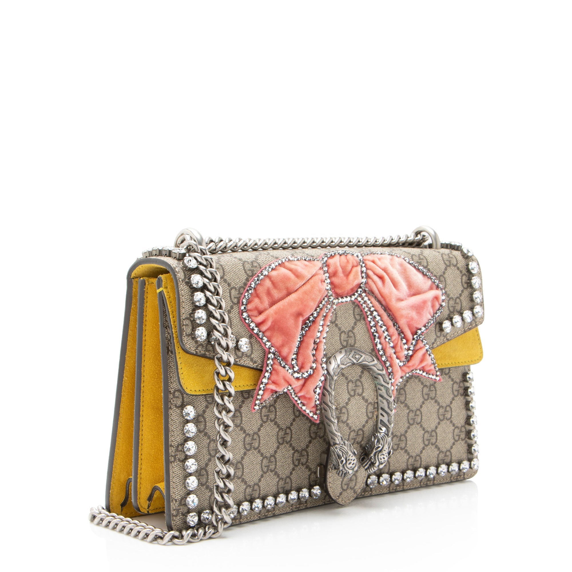Gucci GG Supreme Crystal Embellished Bow Dionysus Medium Shoulder Bag