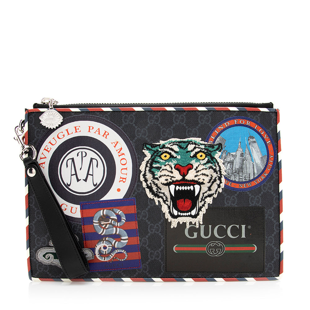 Gucci GG Supreme Embroidered Patchwork Large Zip Wristlet (SHF-20229)
