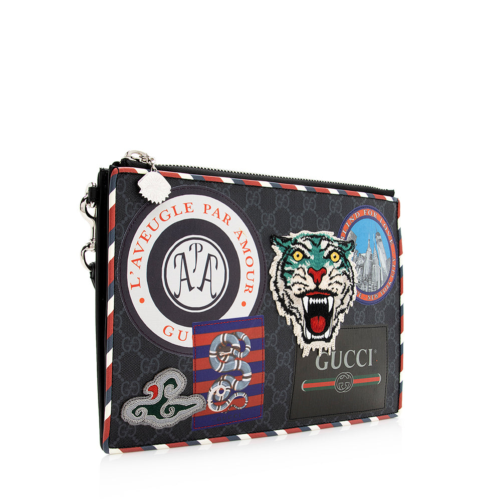Gucci GG Supreme Embroidered Patchwork Large Zip Wristlet (SHF-20229)