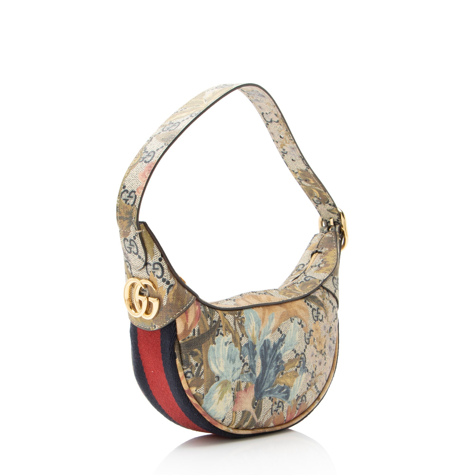 Gucci GG Supreme Flora Ophidia Half Moon Mini Hobo