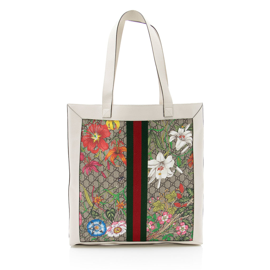 Gucci GG Supreme Flora Ophidia Vertical Shopping Tote