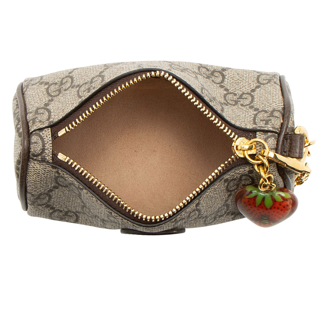 Gucci GG Supreme Interlocking G Strawberry Charm Coin Purse