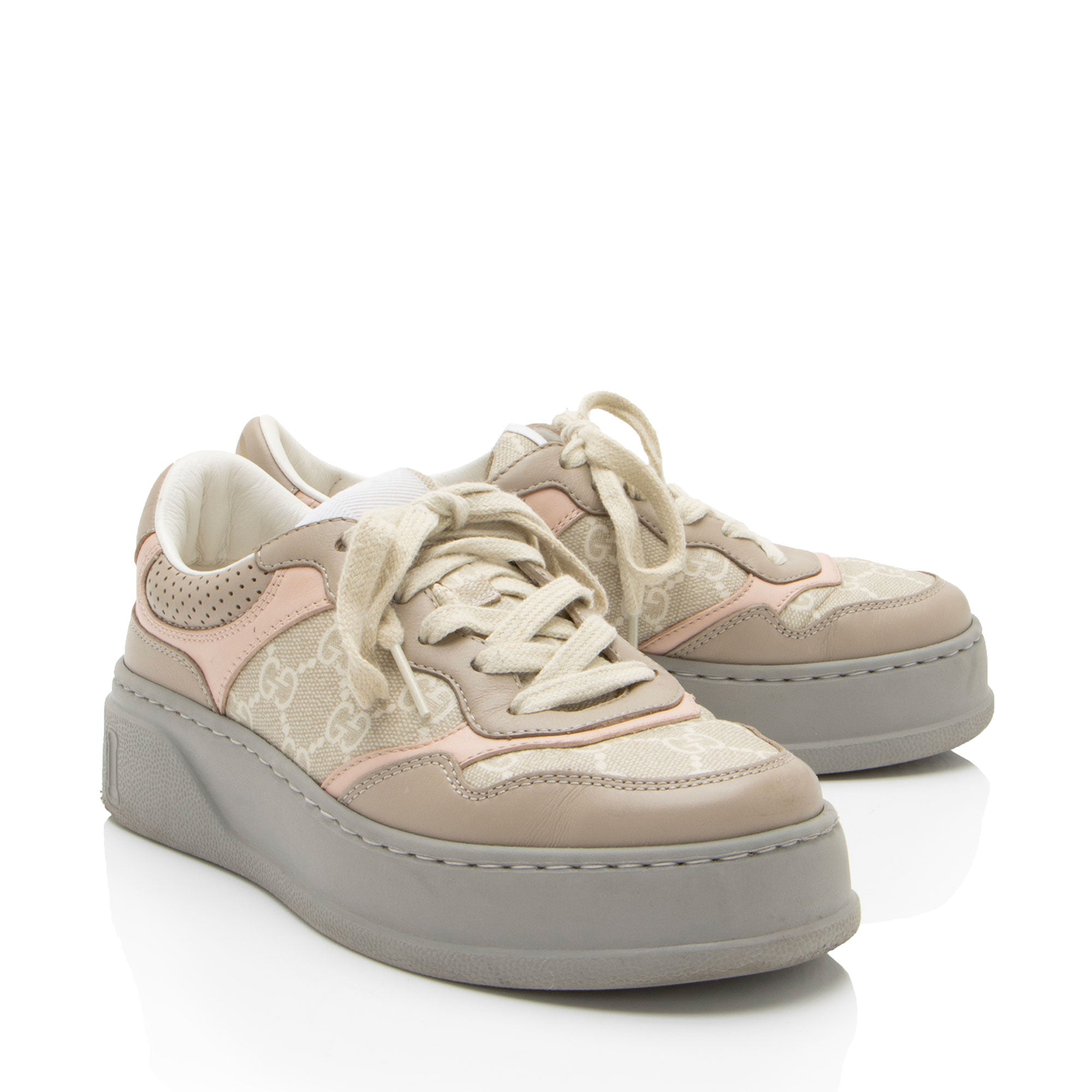Gucci GG Supreme Leather Interlocking G Platform Sneakers - Size 5.5 / 35.5