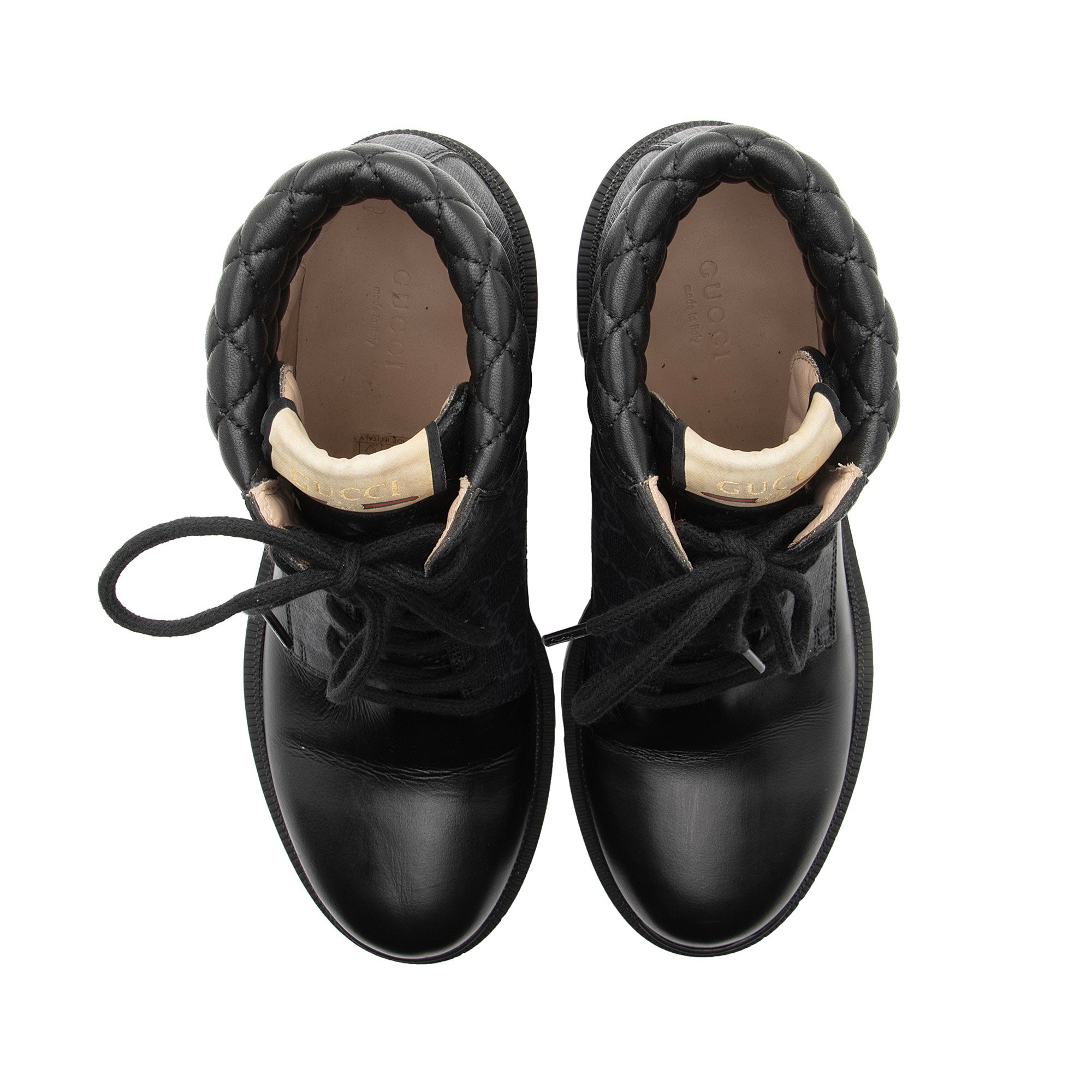 Gucci GG Supreme Leather Lace Up Ankle Boots - Size 10 / 40 (SHF-Rnm2Gv)