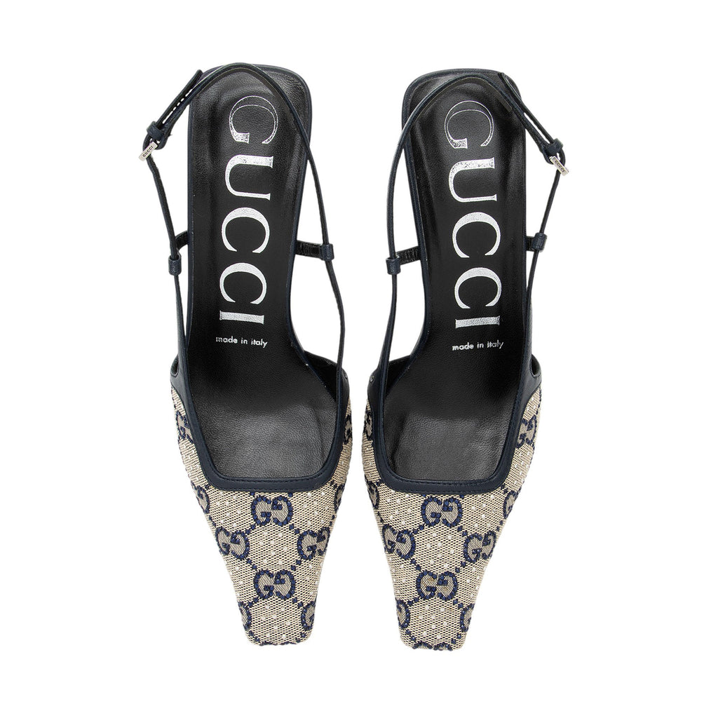 Gucci GG Canvas Crystal Slingback Pumps - Size 6 / 36